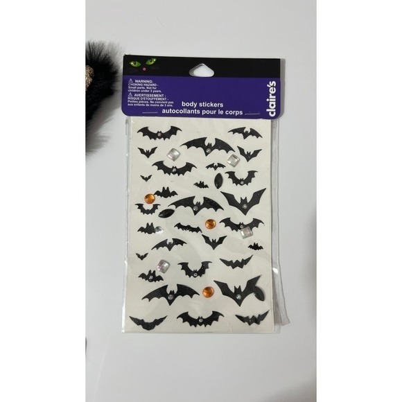Halloween‎ Girl’s Cat Ears Headband Black Cat Choker Bat Body Stickers skeleton - Picture 4 of 4